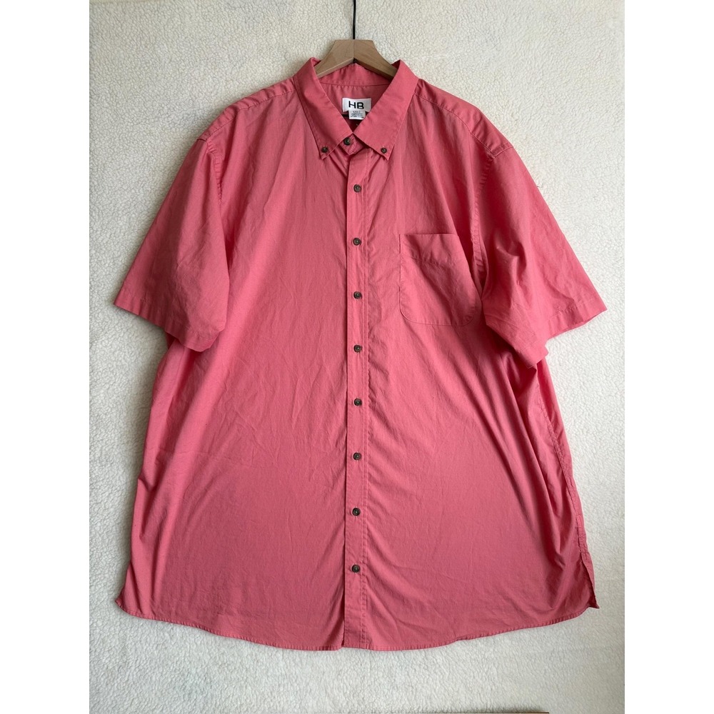 HB Shirt Mens 2XLT Relaxed Fit Pink Solid Short Sleeve Button Up Big Tall